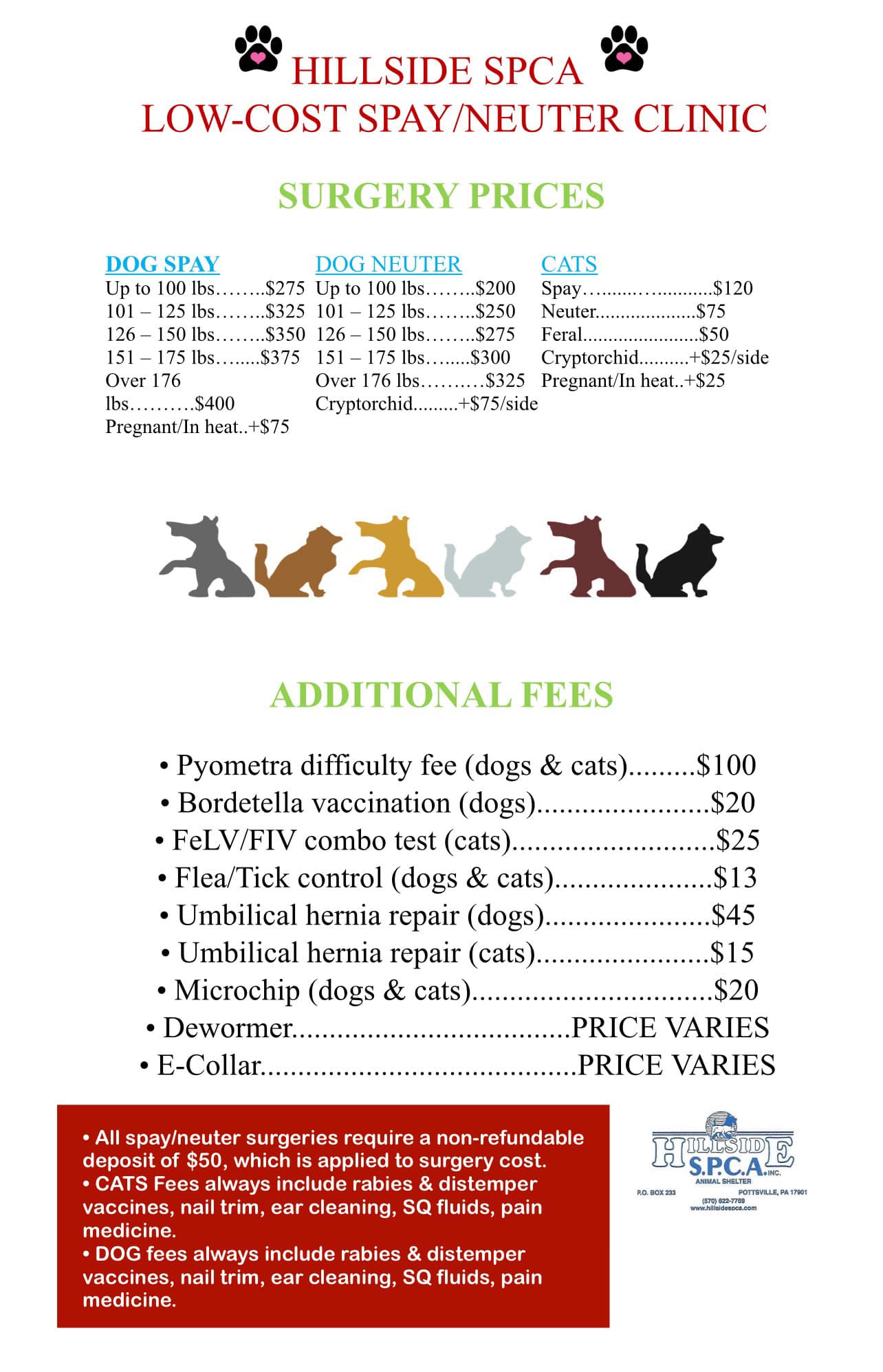 Spay Neuter Clinic Services Now Available Hillside SPCA Inc   Clinic Prices 